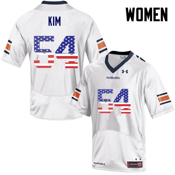 Auburn Tigers Women's Kaleb Kim #54 White Under Armour Stitched College USA Flag Fashion NCAA Authentic Football Jersey OGC3674ZH